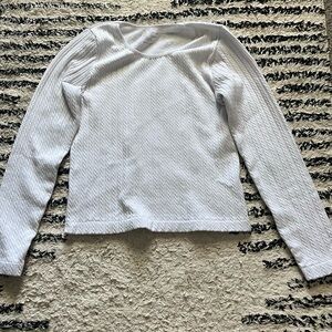 white cable-knit long sleeve tee